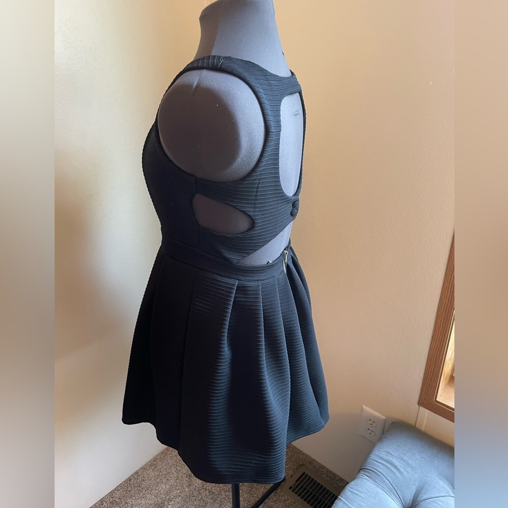 Poof Couture Black Pleated Mini Dress with Cutouts